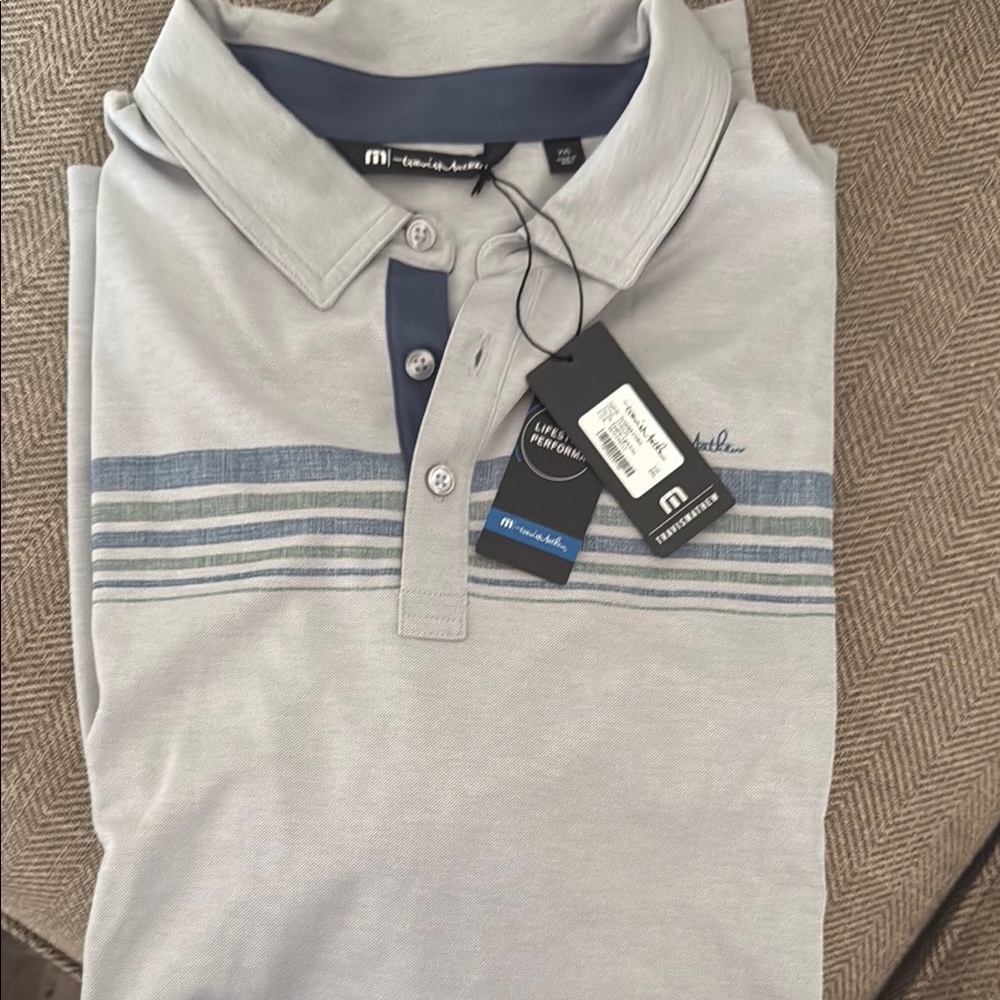 Travis Mathew Gray and Blue Golf Polo Shirt Sporty Design
